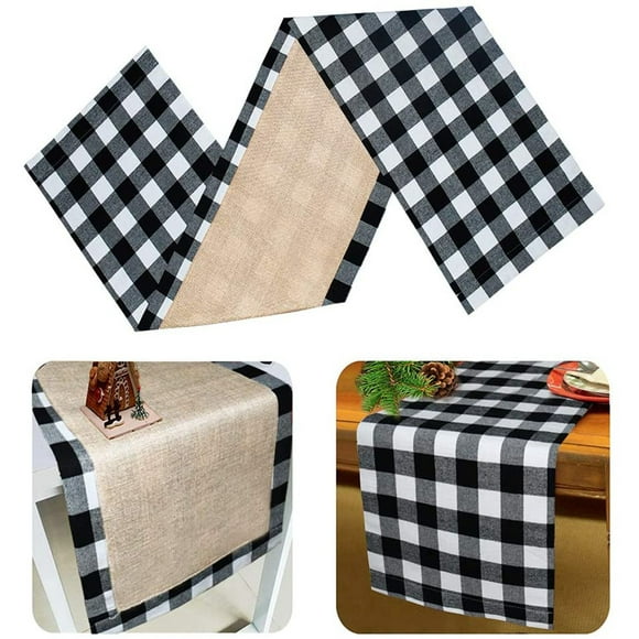 HAKACC 14x108 inches Pumpkin Color Buffalo Plaid Table Runner Cotton Burlap Table Runner for Halloween Holiday Birthday Party Table Home Decoration 
